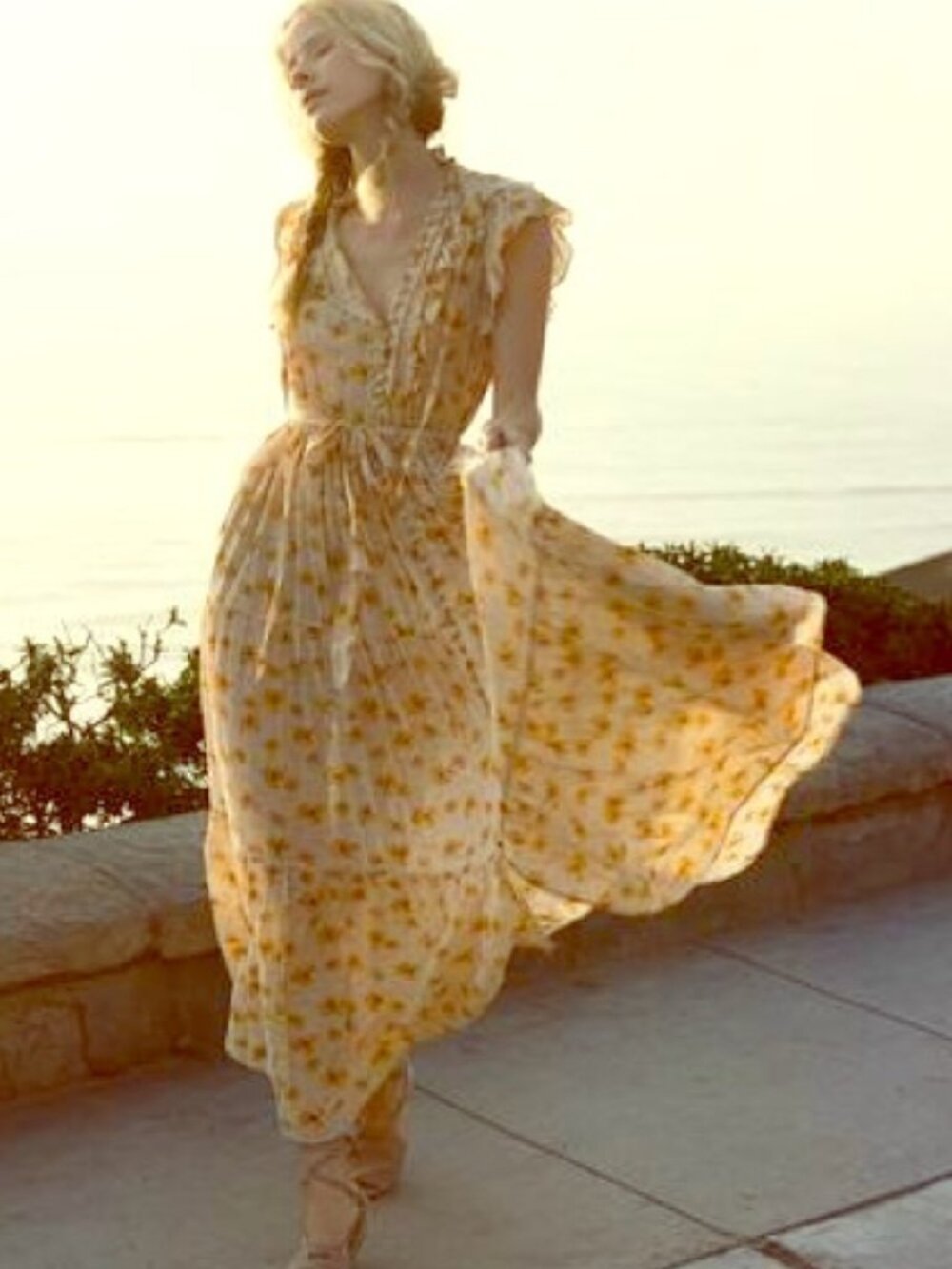 Dôen Carnation Maxi Dress in Sunny Anemone (Yellow Floral) Size XS